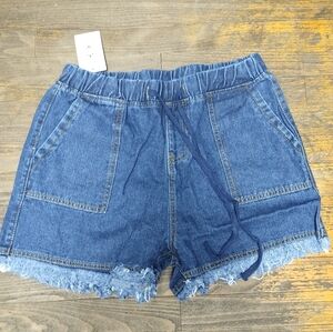 NWT La Mode Tie Waist Frayed Hem Denim Shorts 2XL